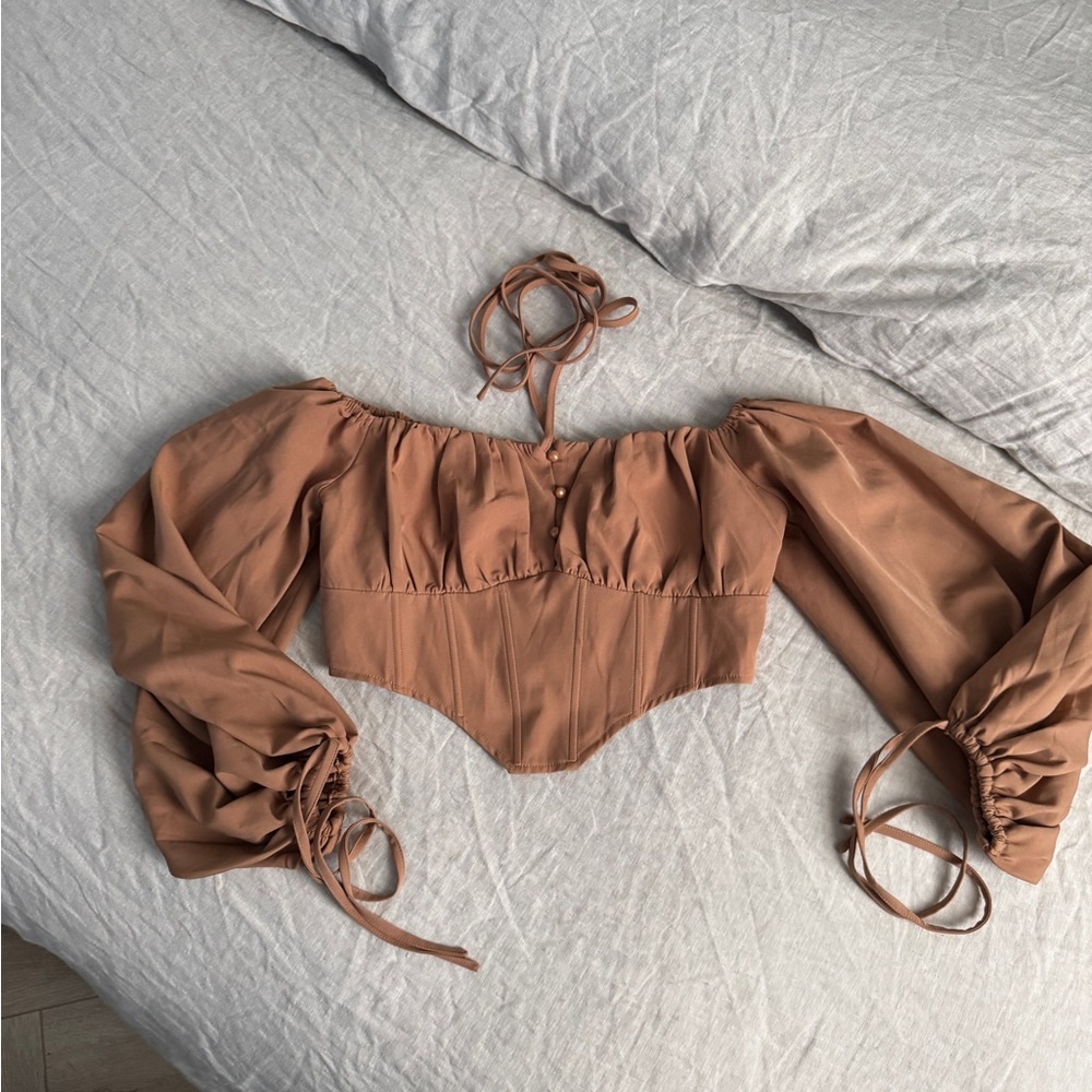 Elegant Brown Off-Shoulder Women's Crop Top